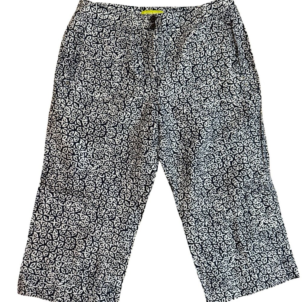 Sigrid Olsen Linen Casual Women Pants Resortwear Blue‎ Pattern Capri Size 8
